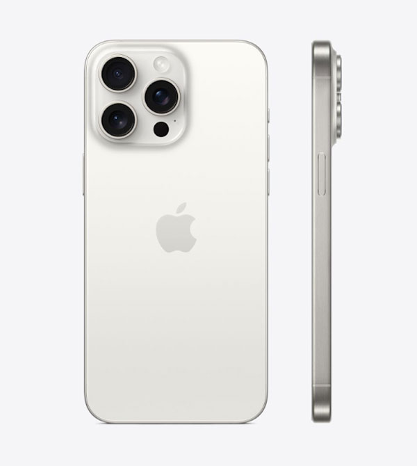 Màu Titan Trắng được hoàn thiện trên mặt lưng và khung viền của iPhone 15 Pro Max